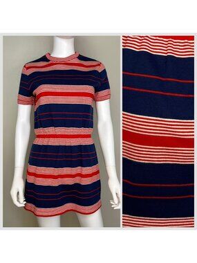 Vintage 1970s Red White and Blue Stripe Knit Micro Mini Dress, Aileen Size Small